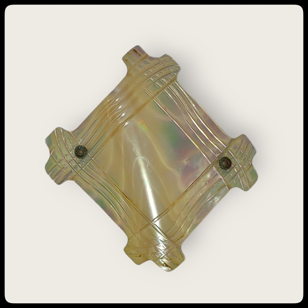 Antique Carved Mother of Pearl Brooch with Cut Steel C Clasp